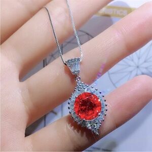 New Gorgeous 925 Silver White Sapphires Ruby Necklace